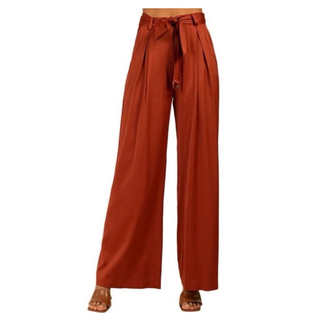 NWT Trina Turk Indira Cinnamon Satin Wide Leg Women’s Trousers Pants Size 0